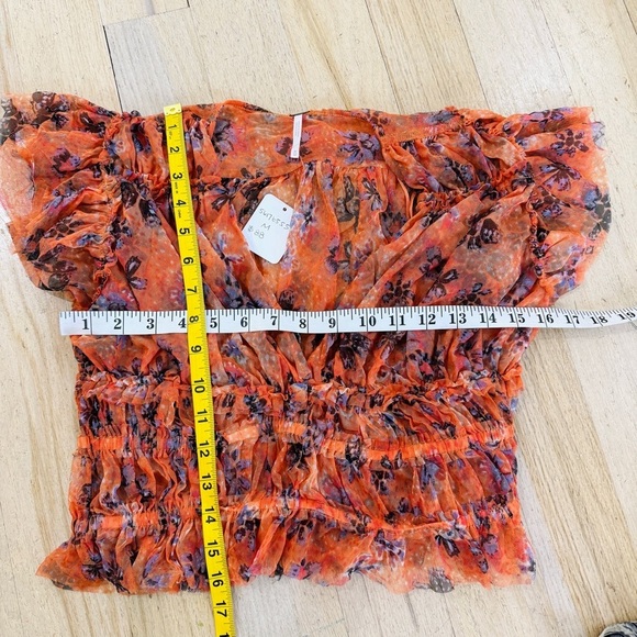 Free people orange ruched deep V-neck top - Picture 3 of 7